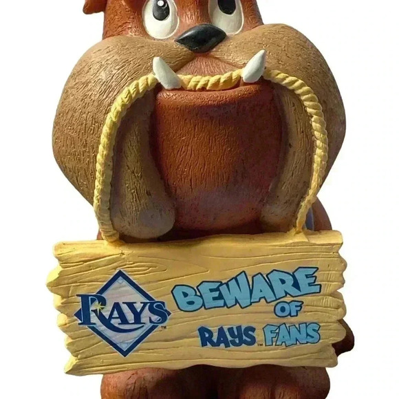 MLB TAMPA BAY  RAYS BULLDOG BEWARE OF  RAYS FANS 8” STATUTE AND COASTERS - Picture 2 of 9